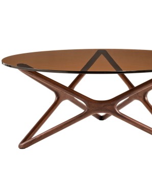 Table basse Noyer Verre Sépia MELODIE Design Mid-Century