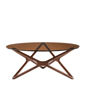 Table basse noyer verre sépia MELODIE Mid-Century moderne