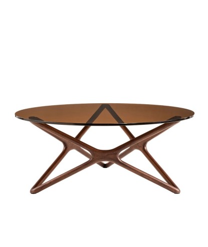 Table basse noyer verre sépia MELODIE Mid-Century moderne