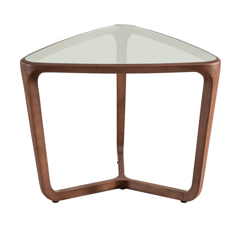 Bout de canapé scandinave noyer verre sépia triangulaire BOLERO