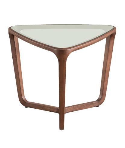 Bout de canapé scandinave noyer verre sépia triangulaire BOLERO