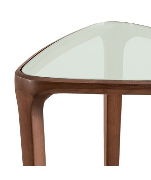 Bout de canape triangulaire BOLERO noyer verre sepia scandinave detail angle