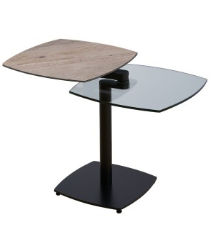 Coin canape TONGA 2 plateaux pivotants ouvert céramique wood clair pied métal design géométrique