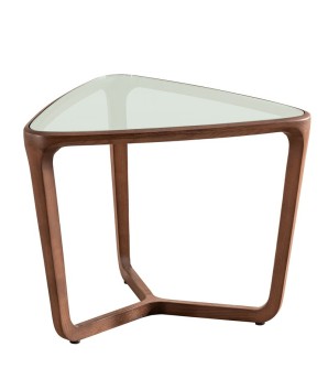 Bout de canapé scandinave noyer verre sépia triangulaire BOLERO