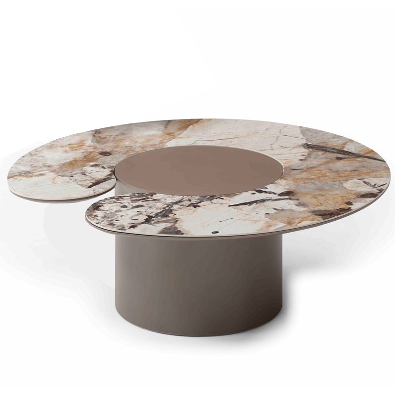 Table Basse Ronde Pied Cylindrique Plateau Céramique CASSIOPEE