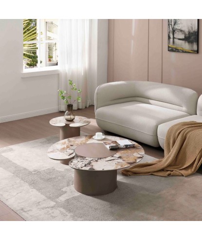 Table Basse Ronde Pied Cylindrique Plateau Céramique CASSIOPEE