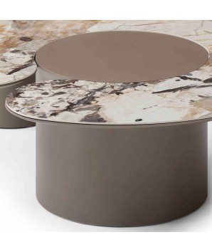 Table basse ronde luxe pied cylindrique CASSIOPEE detail bord ceramique