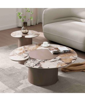 Table basse ronde luxe pied cylindrique CASSIOPPE ceramique martinelli dans salon