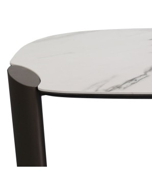 table basse effet marbre AJACCIO pied bronze plateau céramique golden stone
