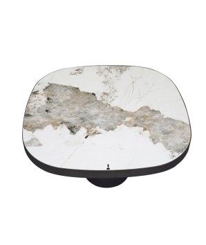 Table Basse plateau céramique pandora BAHIA pied bronze vue dessus