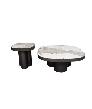 Table Basse coin canapé brutaliste BAHIA pied bronze céramique pandora