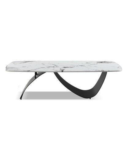 table basse design CORALIE pied metal plateau pierre microcristaline