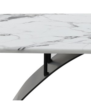 Table basse futuriste CORALIE support pied metal plateau pierre microcristaline
