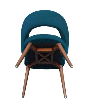 chaise de repas Mid Century moderne EVA bois tissu bleu dessous
