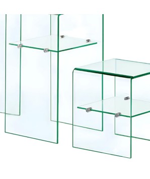 colonnes ECO verre vendues par trois verre courbe incolore détail étagère design minimaliste