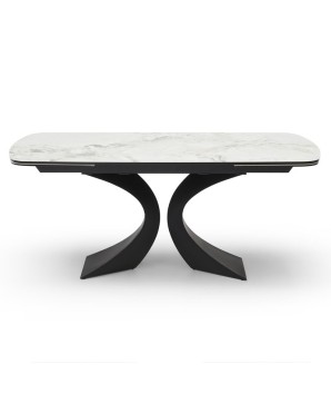 table repas piètement central design OLYMPIA céramique travertin fermée