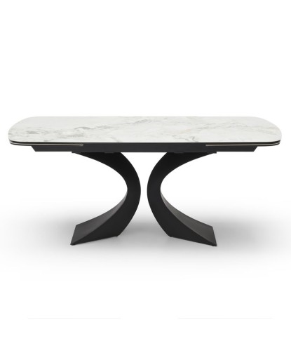 table repas piètement central design OLYMPIA céramique travertin fermée