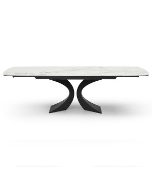 table de repas contemporaine OLYMPIA céramique cold jade ouverte