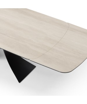 table a manger céramique extensible OLYMPIA pied métal céramique travertin zoom assemblage rallonge