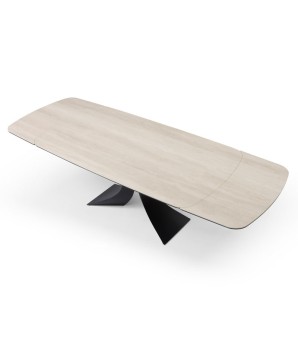 table a manger céramique extensible OLYMPIA pied métal céramique travertin vue dessus