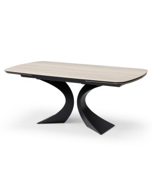 table a manger céramique travertin 3/4 OLYMPIA pied métal