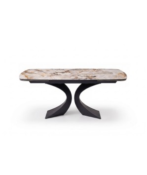 table repas piètement central design OLYMPIA céramique patagonia fermée