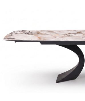table a manger haut de gammes OLYMPIA piètement métal détail rallonge céramique patagonia