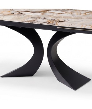 table a manger design pied arche OLYMPIA détail piètement métal rallonge céramique patagonia