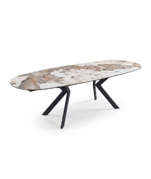 Table à manger extensible 8 10 personnes OPHELIA pied métal céramique patagonia ouverte vue 3/4