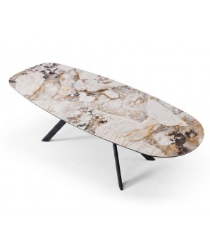 Table à manger extensible 8 10 personnes OPHELIA pied métal céramique patagonia ouverte vue haute