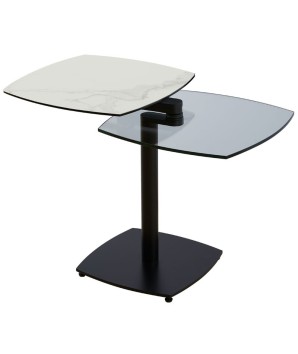 Coin canapé TONGA 2 plateaux pivotants ouvert céramique Arabescato  pied métal design géométrique