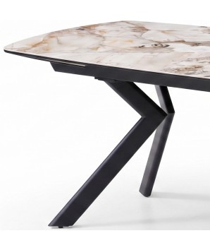 table de repas extensible design OPHELIA zoom 1 pied métal céramique patagonia fermée