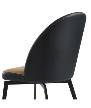 chaise avec dossier arrondi ORNELLA zoom dossier pvc noir Tissu assise camel