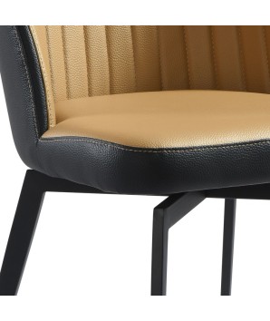 chaise pivotante salle a manger ORNELLA dossier pvc noir Tissu assise camel détail couture