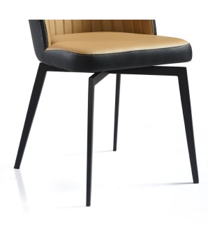 chaise repas bicolore ORNELLA dossier pvc noir Tissu assise camel détail pied