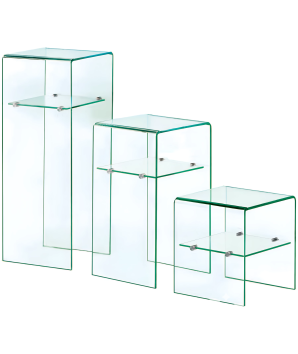colonnes ECO verre vendues par trois verre courbe incolore avec étagère design minimaliste