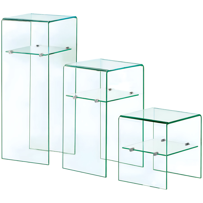 colonnes ECO verre vendue par trois verre courbe incolore avec etagere design minimaliste