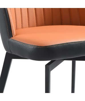 chaise dossier matelasse ORNELLA dossier pvc noir Tissu assise orange détail couture