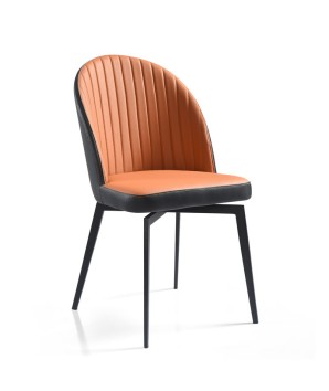 chaise de salle a manger moderne pivotante ORNELLA dossier pvc noir Tissu assise orange vue 3/4