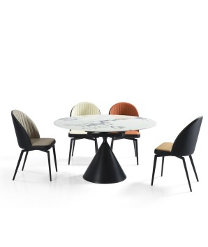 table salle a manger pied central ORNELLA pied conique pierre microcristaline 4-6 personnes fermée