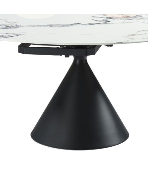 table repas extensible ORNELLA pied conique pierre microcristaline détail mécanisme rallonge