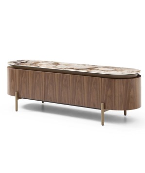 meuble tv moderne design Mid Century CLEA bois céramique patagonia vue 3/4