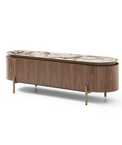 meuble tv moderne design Mid Century CLEA bois céramique patagonia vue 3/4