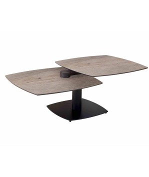 Table basse TONGA plateau pivotant céramique wood clair ouverte modulaire pied métal