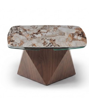 Table basse luxe DIAMANT 2 plateaux pivotant céramique patagonia fermée