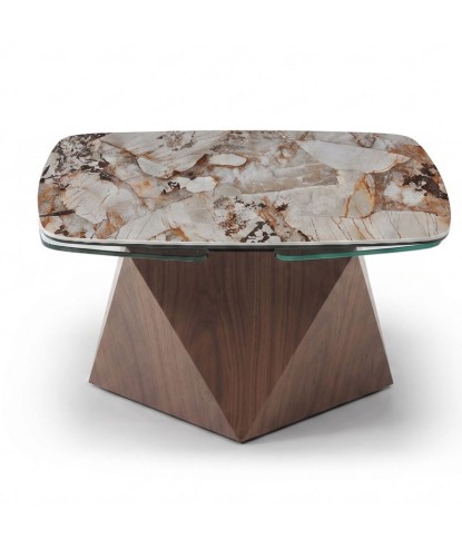 Table basse luxe DIAMANT 2 plateaux pivotant céramique patagonia fermée