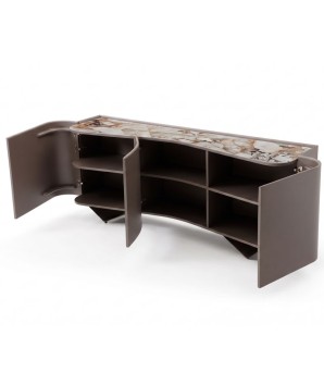 buffet haut de gamme STELLA bois courbe céramique patagonia 3 portes ouvertes