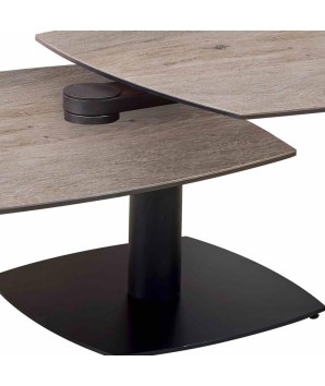 Table basse TONGA plateau pivotant céramique wood clair modulaire pied métal détail mécanisme