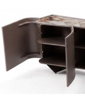 buffet haut de gamme STELLA bois courbe céramique patagonia zoom  porte ouverte gauche