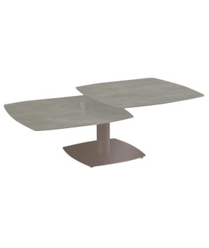Table basse TONGA plateau pivotant céramique taupe ouverte modulaire pied métal